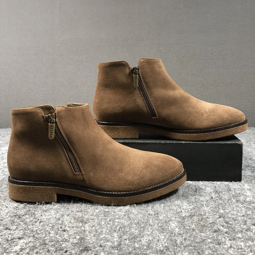 ITALEAU Foliana Ankle Booties Womens 10.5 Brown Suede Waterproof Zip Heel